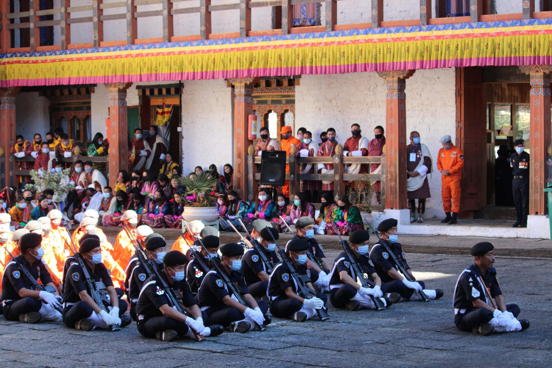 The Guard of Honour listening to His Majesty The Fifth King address to the nation