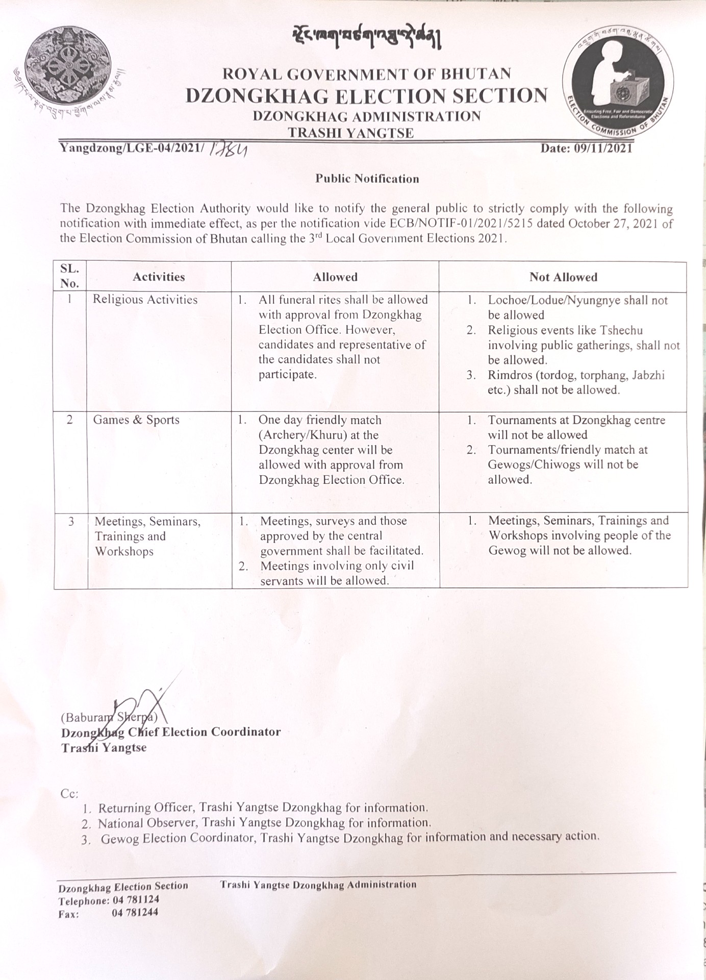 Notification 3rd LG Election 2021